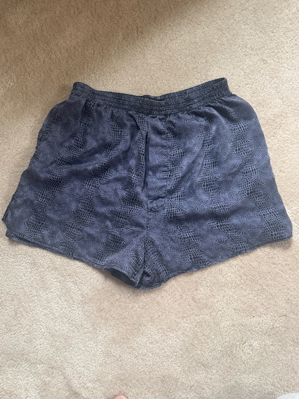 Women's Navy Blue Textured Pull-On Pajama Boxer Shorts 100% Silk